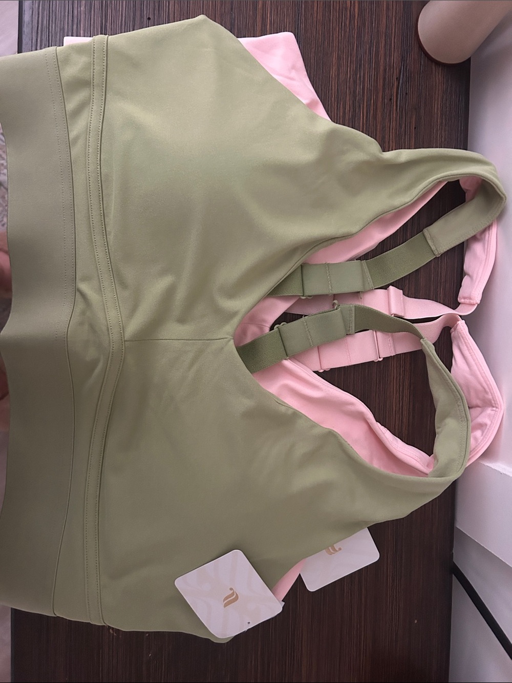 Fabletics Olive Green & Pink Strappy Sports Bra